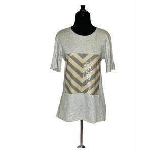 J. Crew Sequined Tee Top Gray Tan Chevron T-Shirt XS